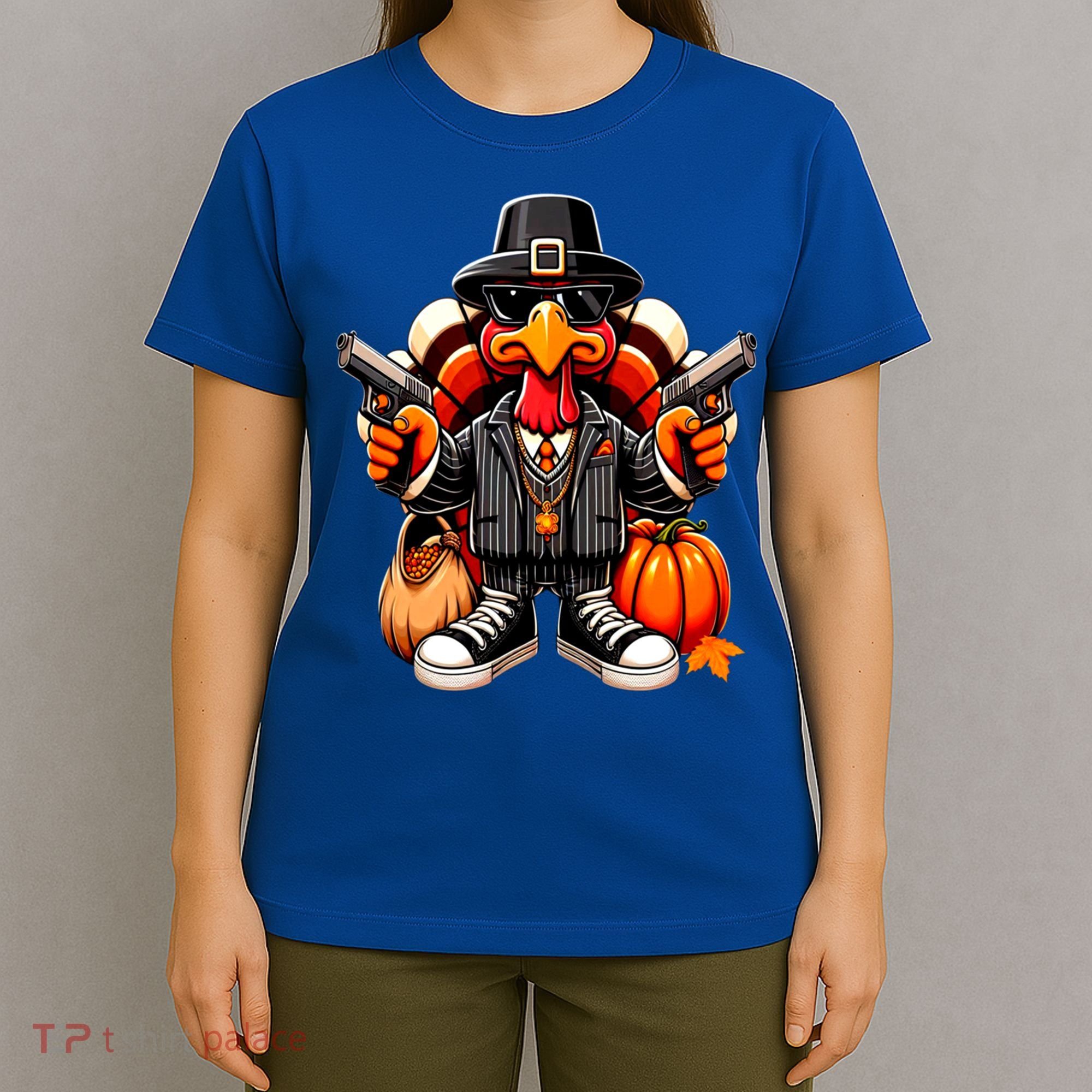 Gangster Thug Thanksgiving Turkey Gun Unhappy Angry Turkey Cool Gift T-Shirt