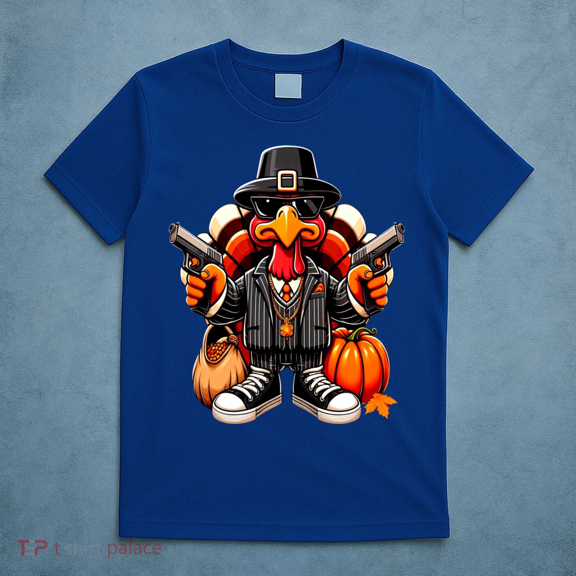 Gangster Thug Thanksgiving Turkey Gun Unhappy Angry Turkey Cool Gift T-Shirt