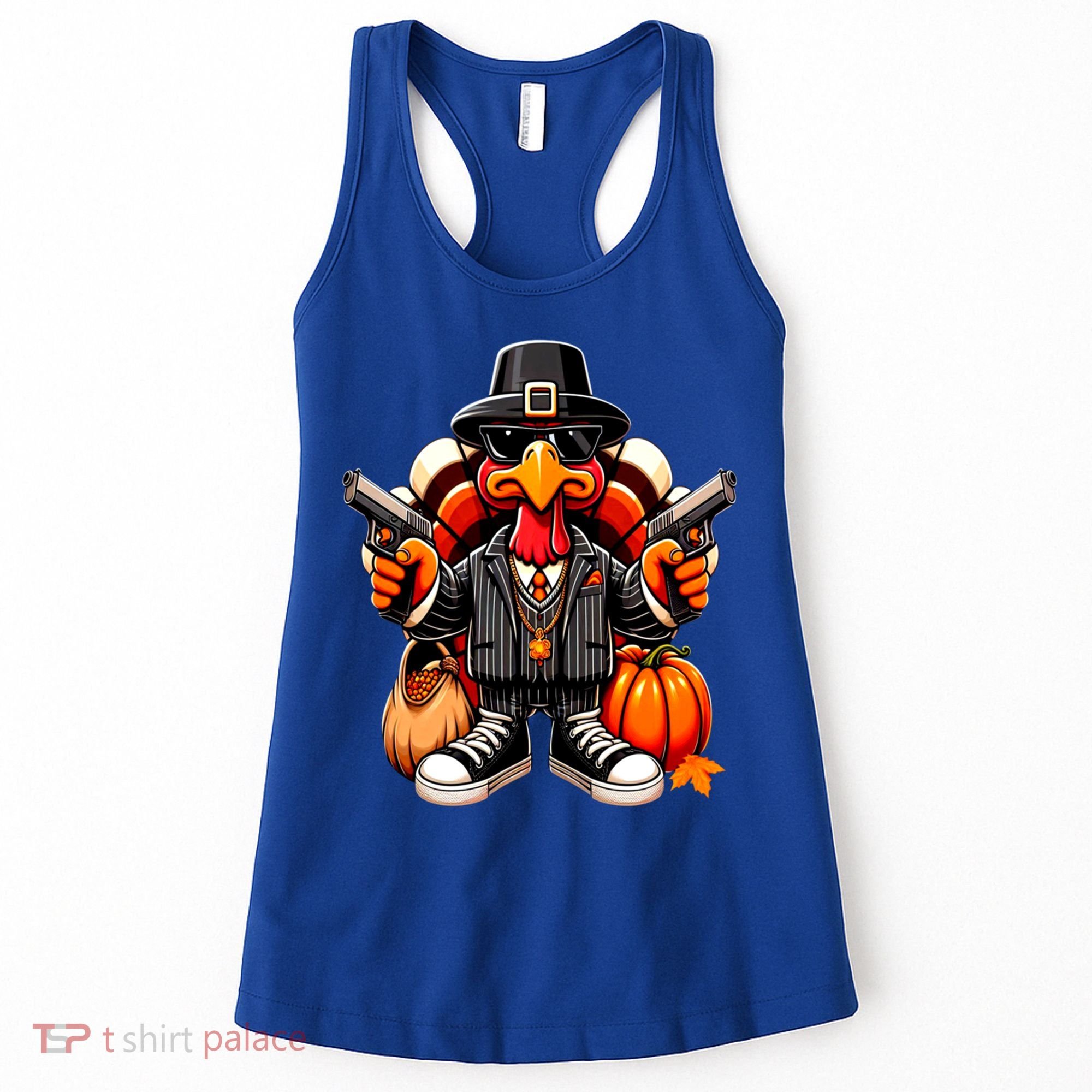 Gangster Thug Thanksgiving Turkey Gun Unhappy Angry Turkey Cool Gift Women's Tank Top