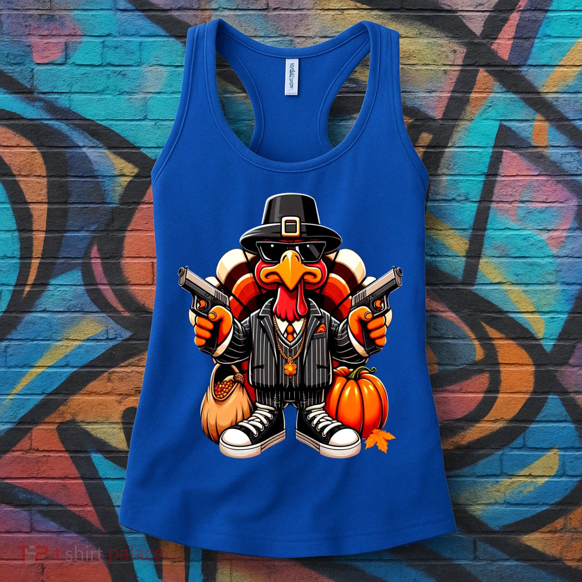 Gangster Thug Thanksgiving Turkey Gun Unhappy Angry Turkey Cool Gift Women's Tank Top