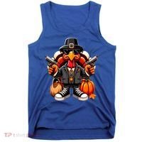 Gangster Thug Thanksgiving Turkey Gun Unhappy Angry Turkey Cool Gift Tank Top thumb 0