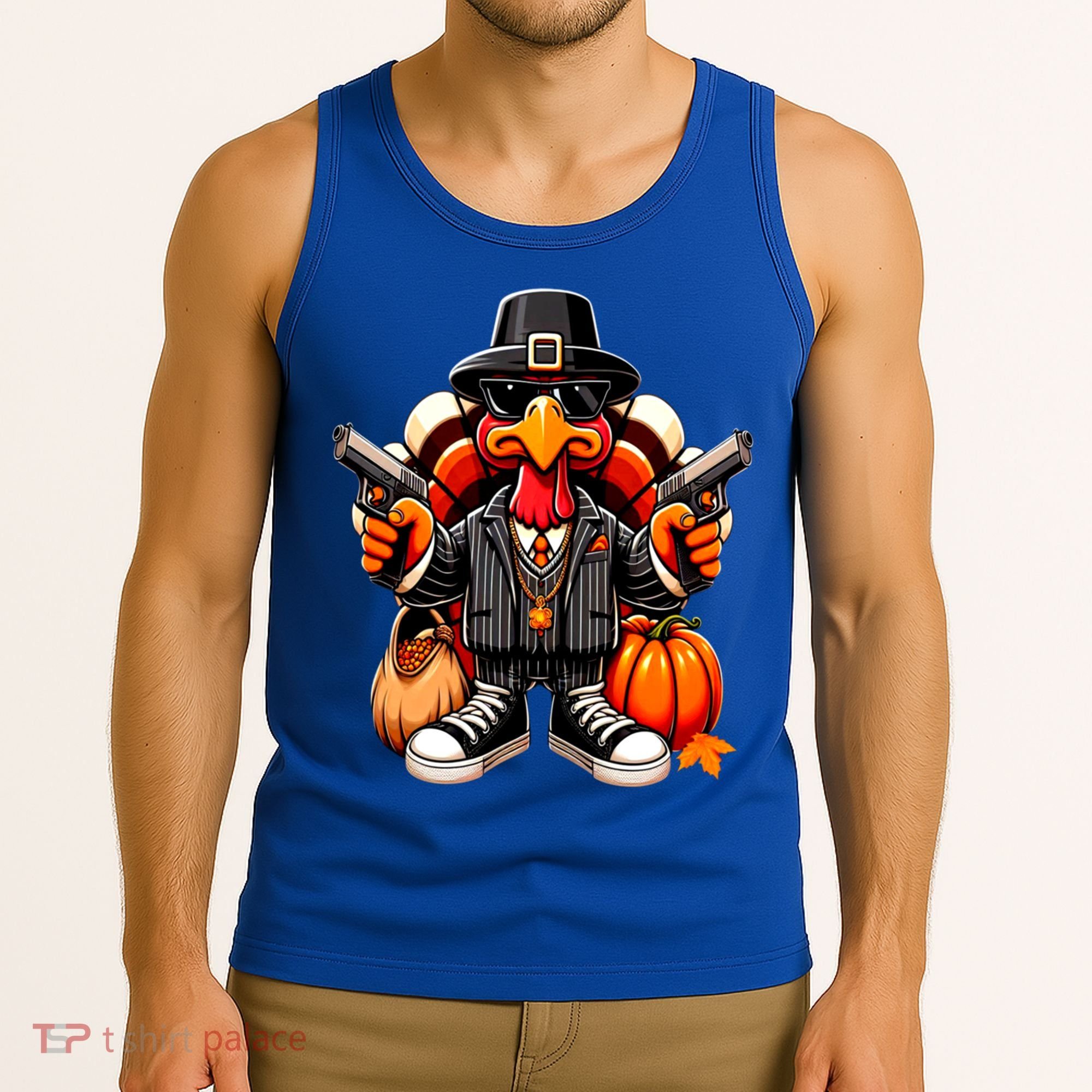 Gangster Thug Thanksgiving Turkey Gun Unhappy Angry Turkey Cool Gift Tank Top