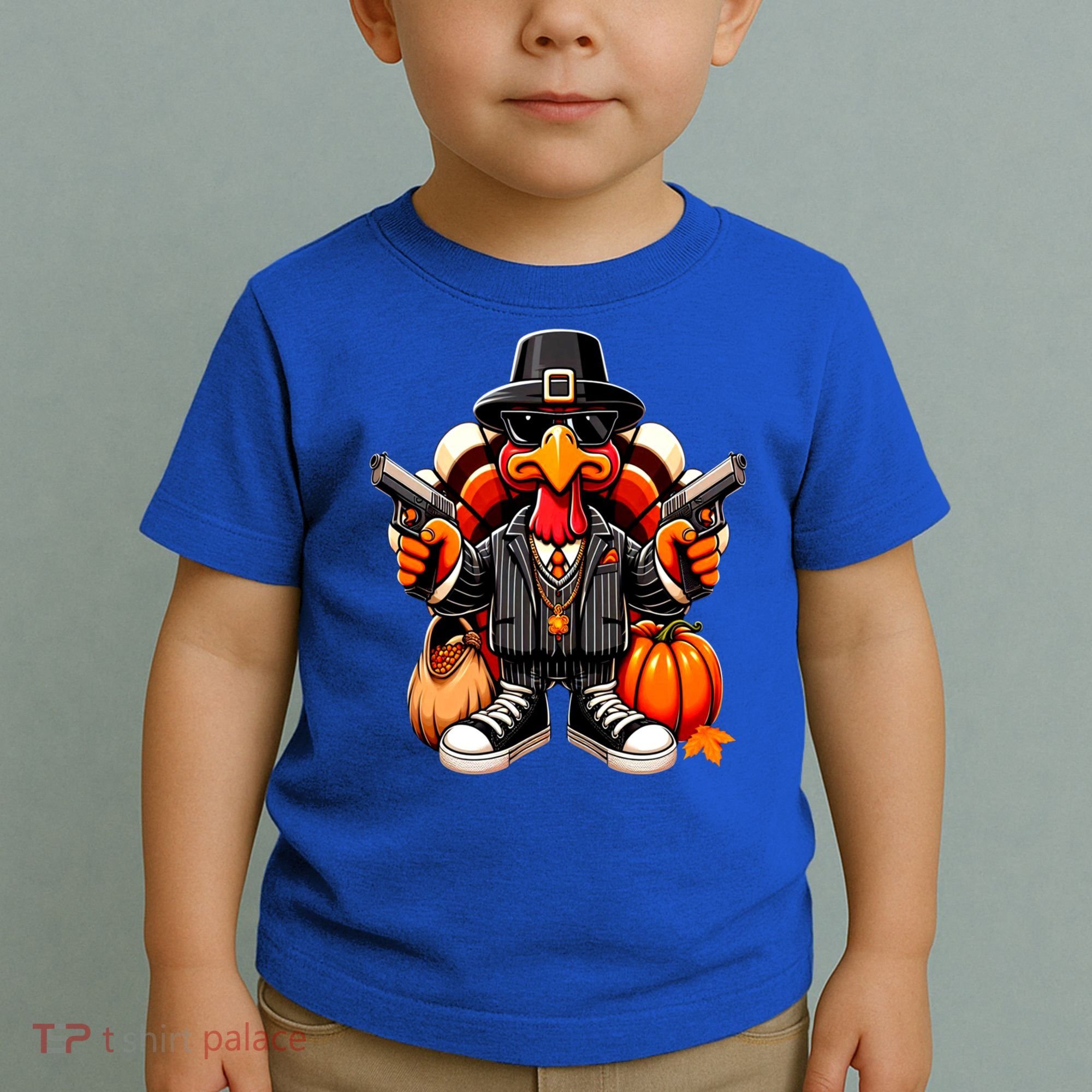 Gangster Thug Thanksgiving Turkey Gun Unhappy Angry Turkey Cool Gift Toddler T-Shirt