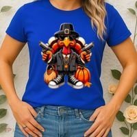 Gangster Thug Thanksgiving Turkey Gun Unhappy Angry Turkey Cool Gift Women's T-Shirt thumb 2