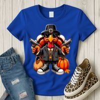 Gangster Thug Thanksgiving Turkey Gun Unhappy Angry Turkey Cool Gift Women's T-Shirt thumb 3