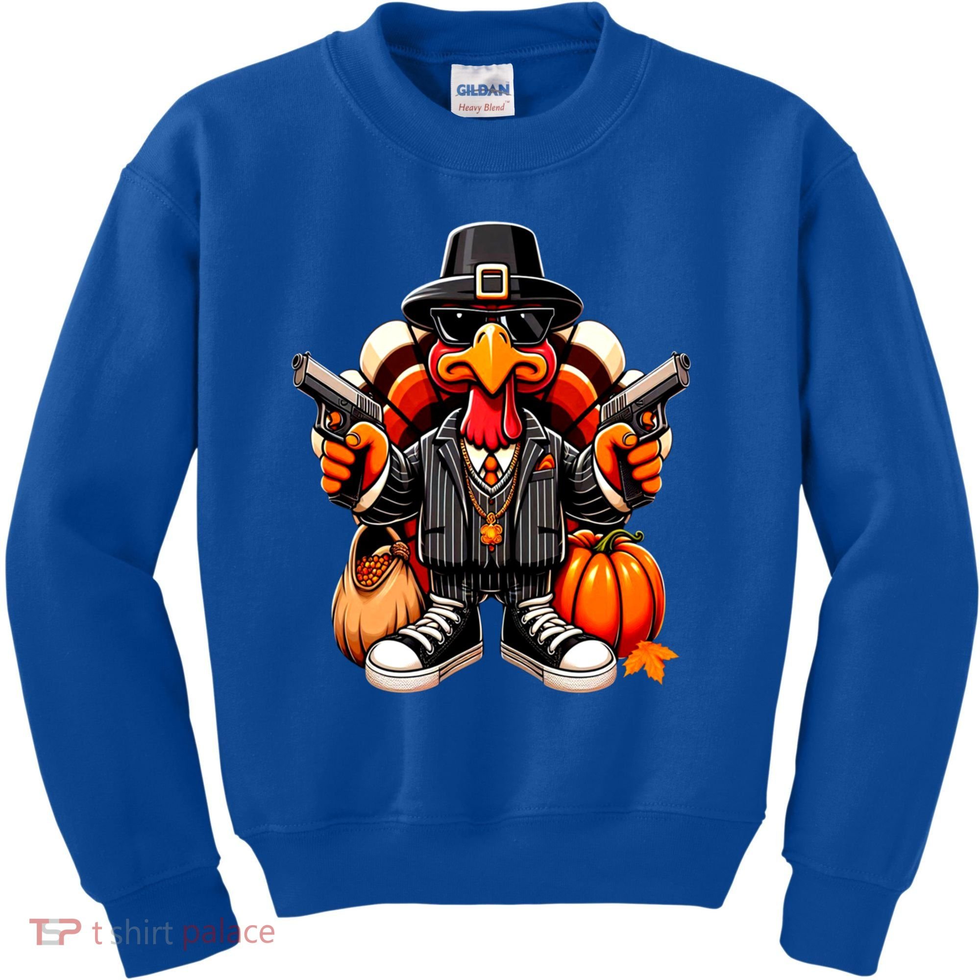 Gangster Thug Thanksgiving Turkey Gun Unhappy Angry Turkey Cool Gift Kids Sweatshirt