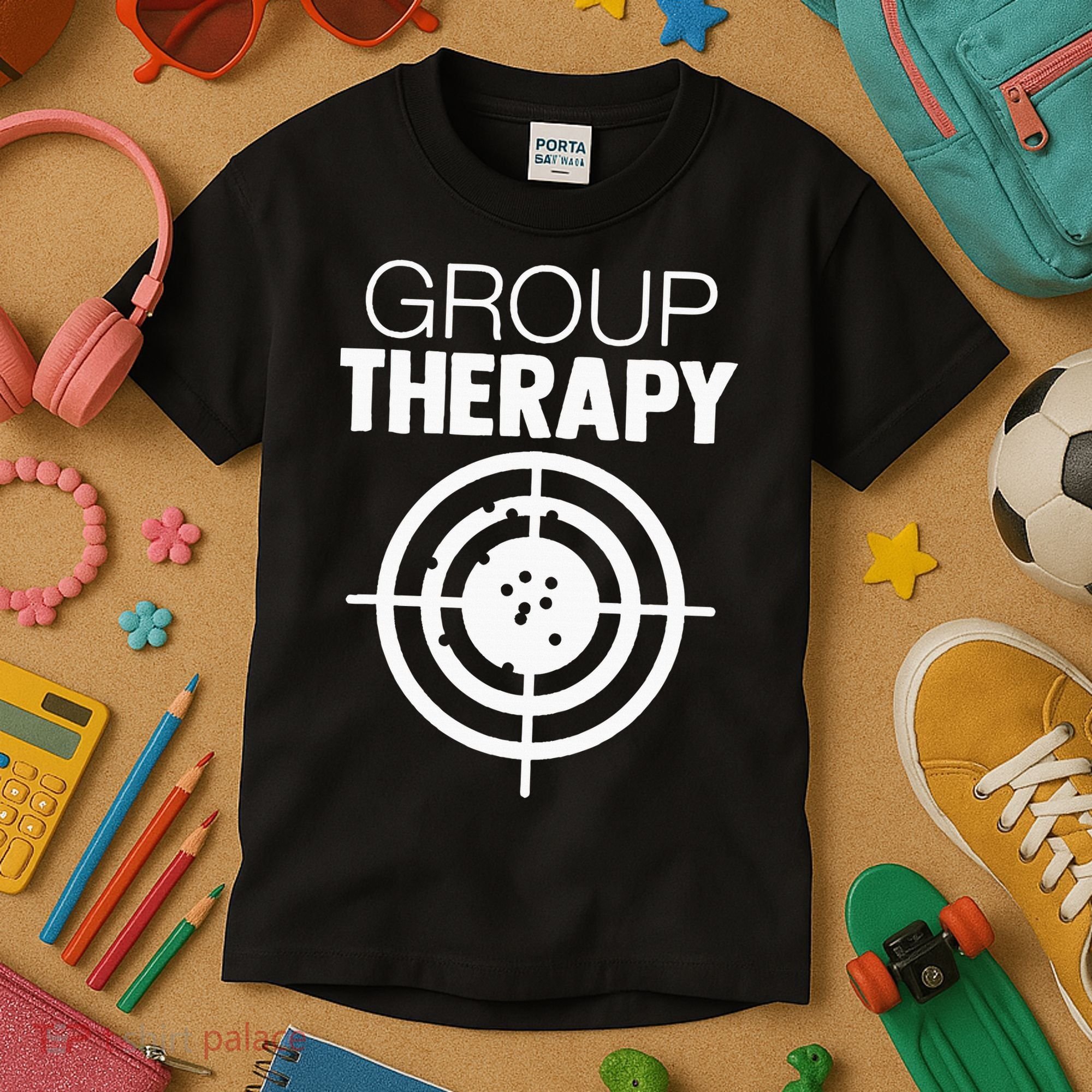 Group Therapy Target Practice Shooting Range Humor Gun Lover Kids T-Shirt