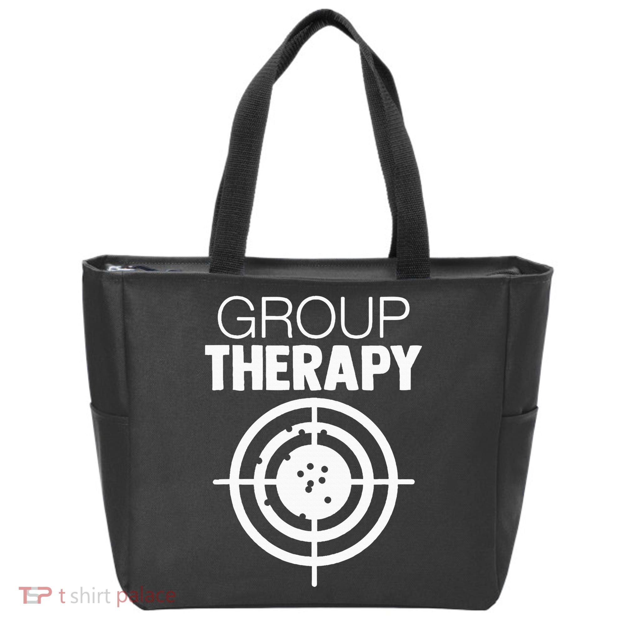 Group Therapy Target Practice Shooting Range Humor Gun Lover Tote Bag
