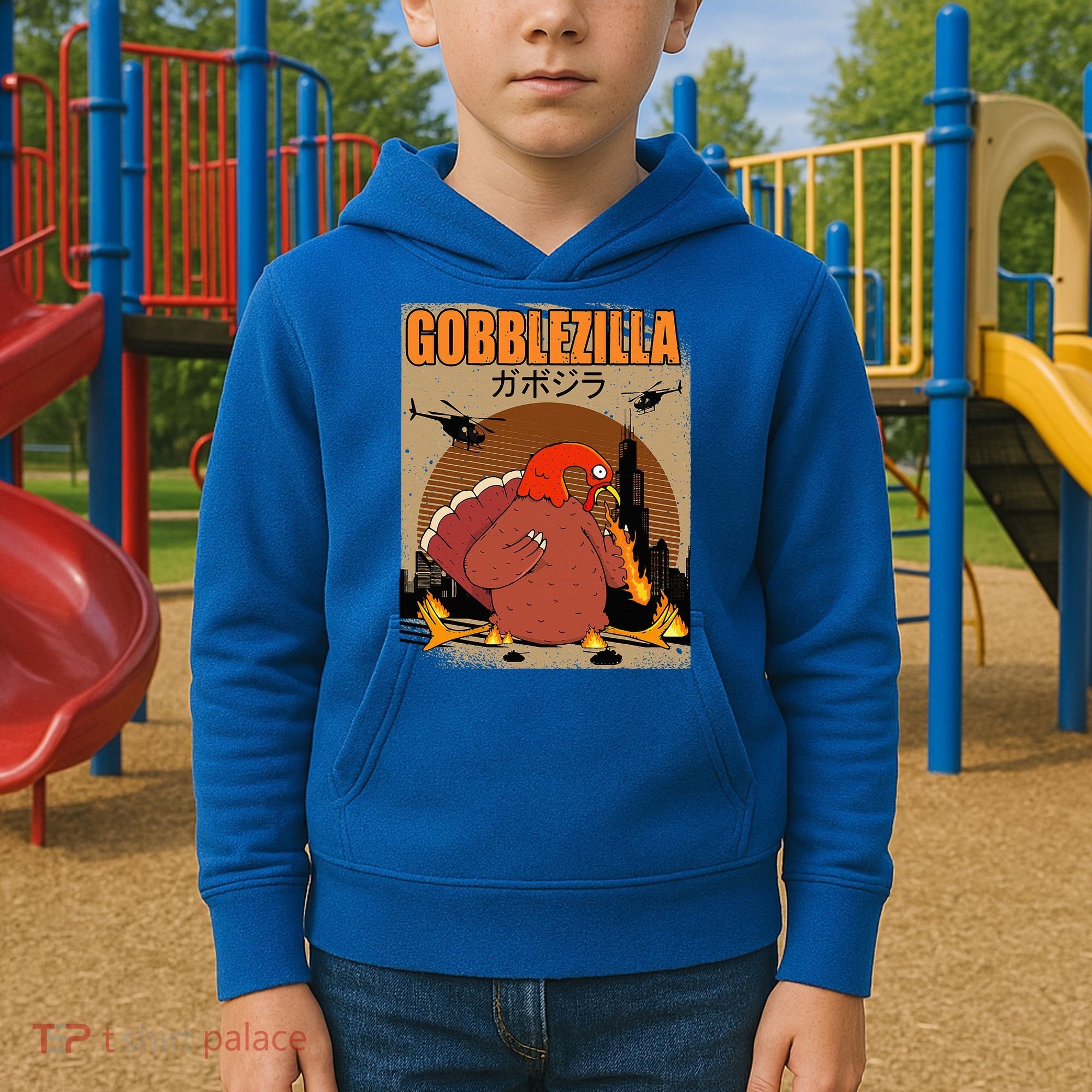Gobblezilla Turkey Thanksgiving Kids Hoodie
