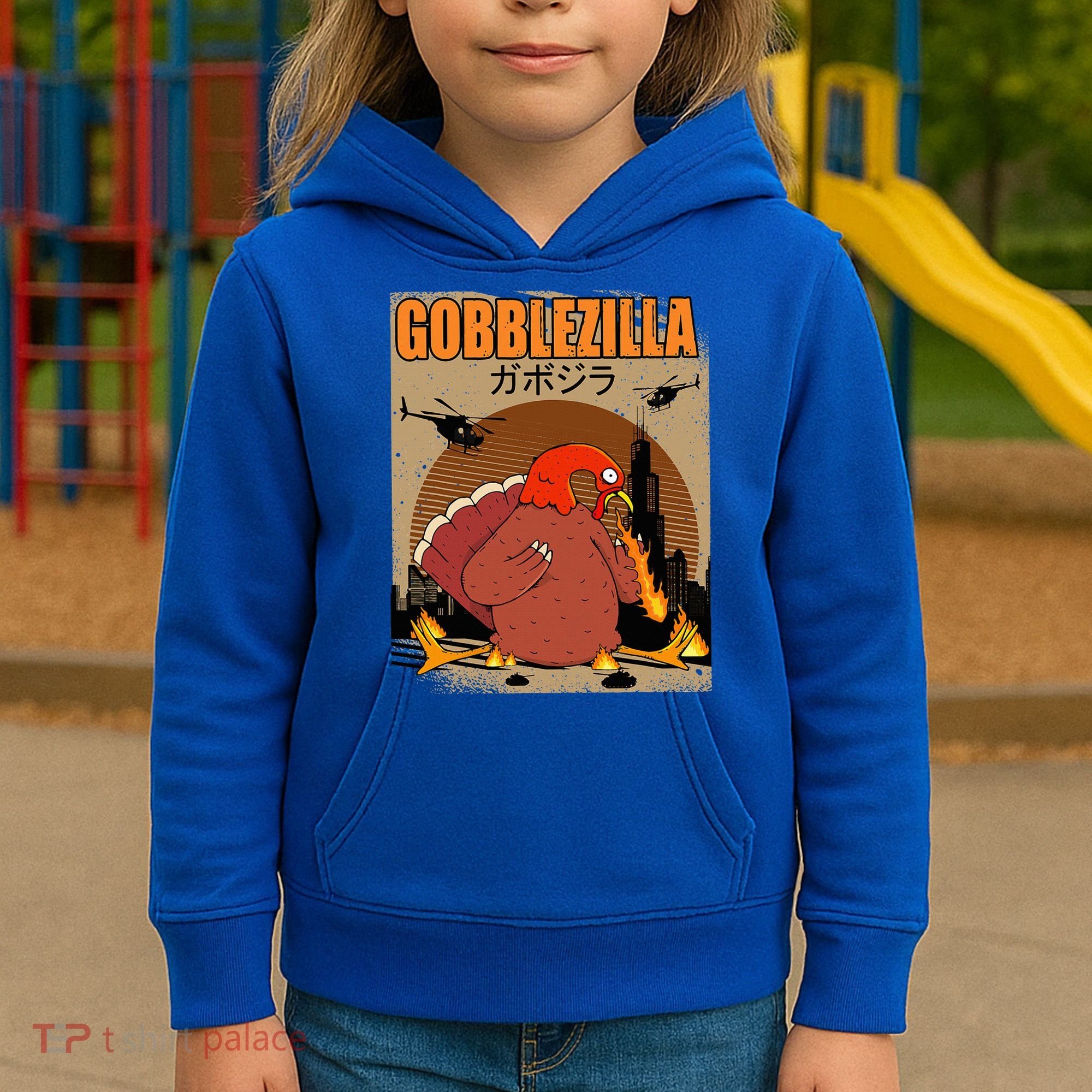 Gobblezilla Turkey Thanksgiving Kids Hoodie