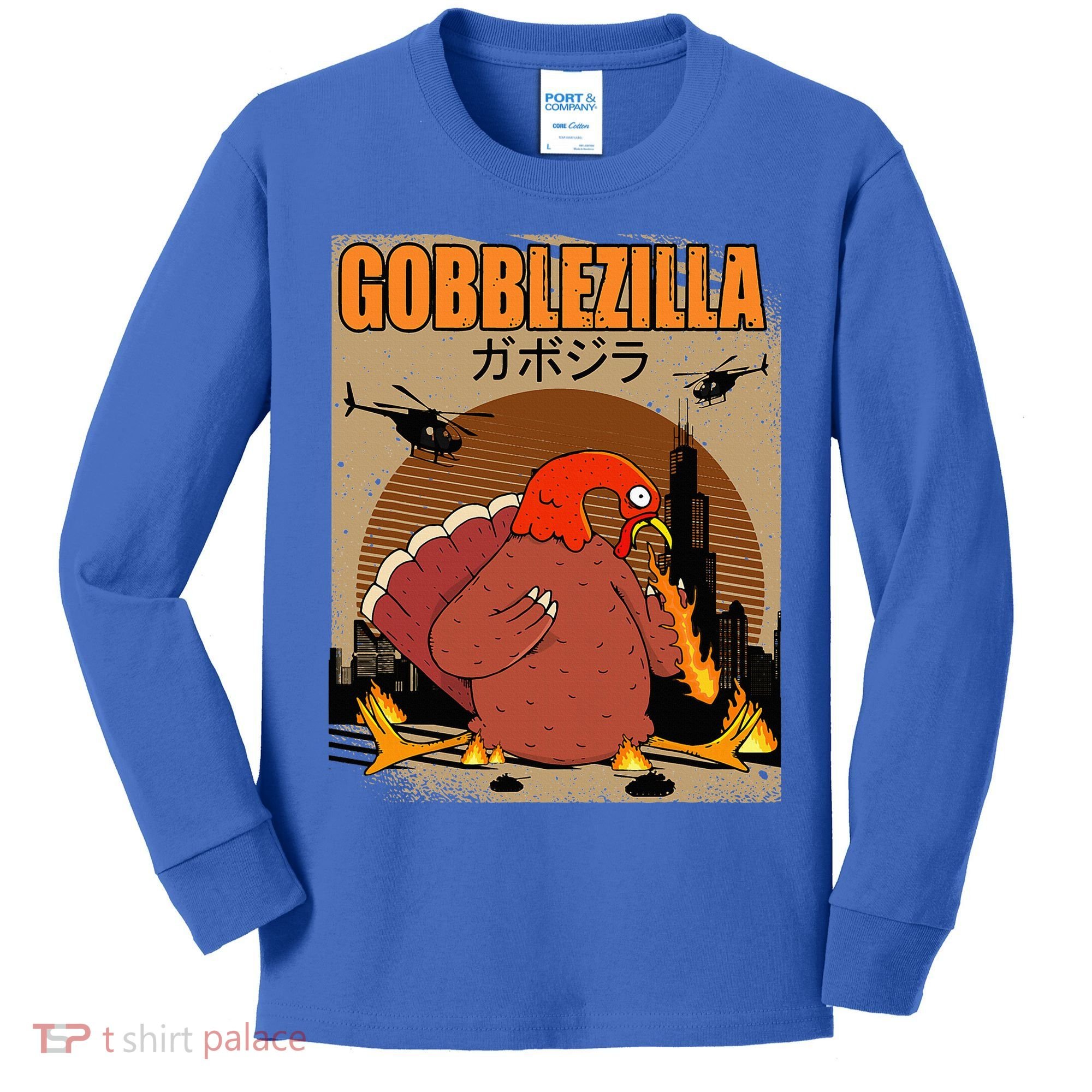 Gobblezilla Turkey Thanksgiving Kids Long Sleeve Shirt
