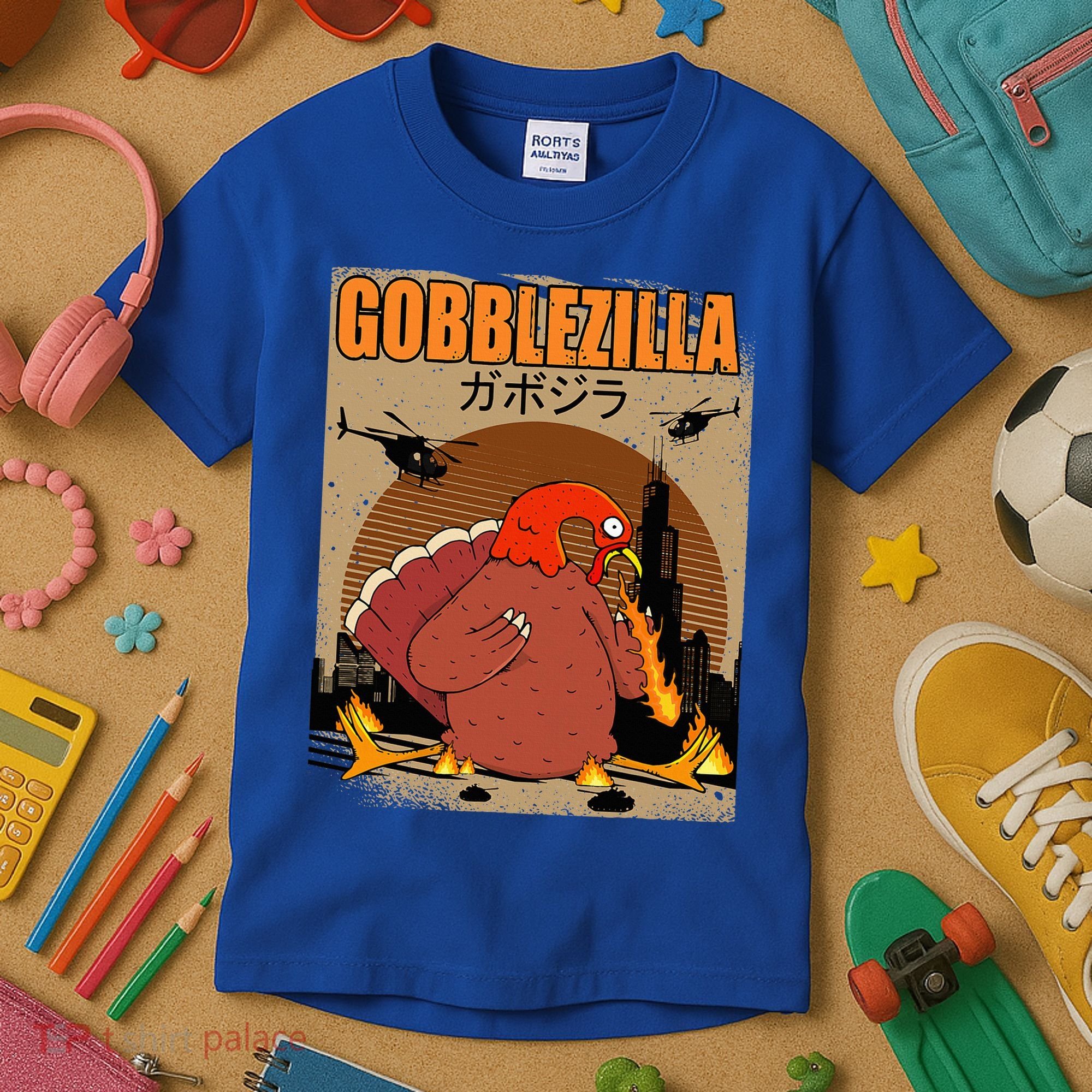 Gobblezilla Turkey Thanksgiving Kids T-Shirt