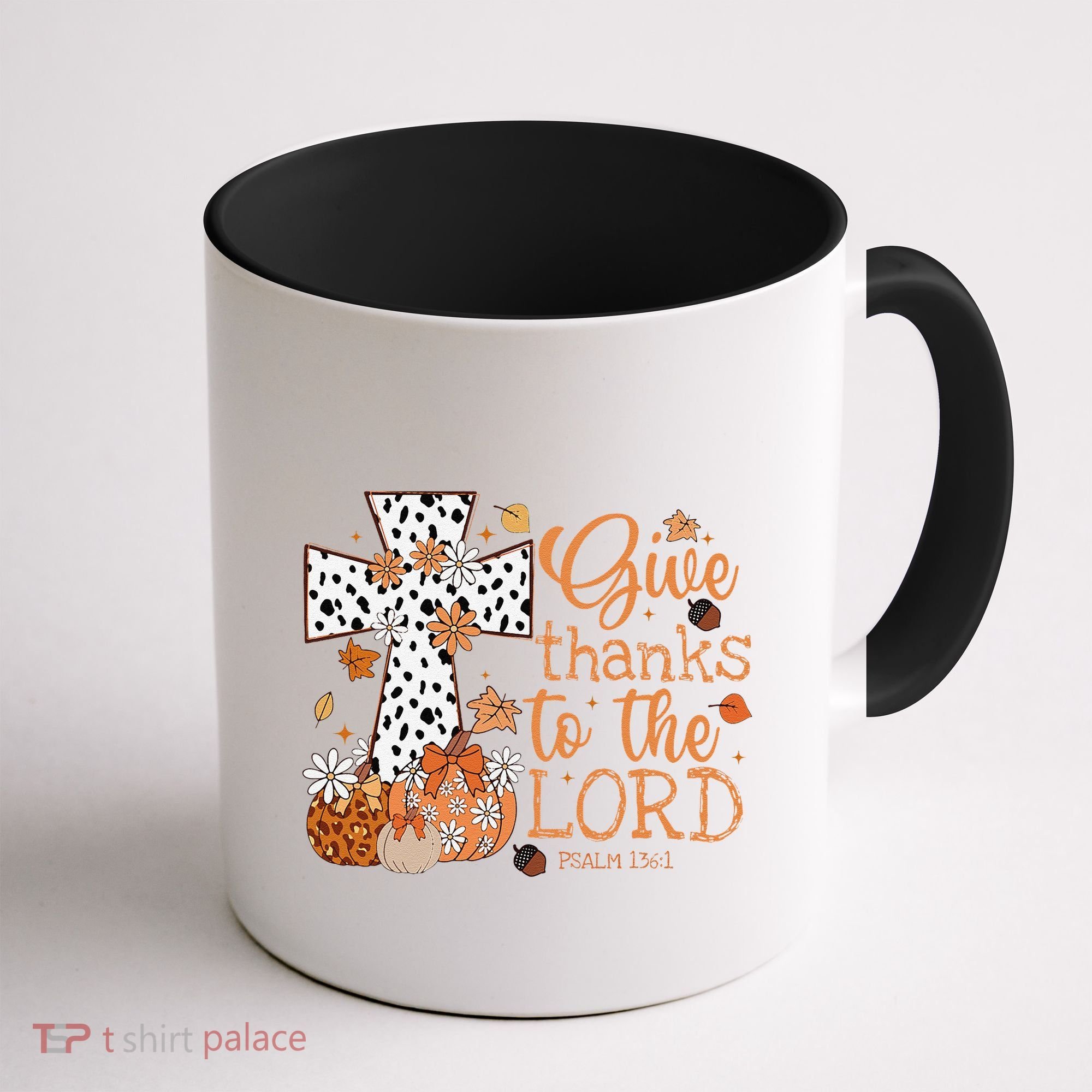 Give Thanks To The Lord Jesus Cross Pumpkin Thanksgiving Coffee Mug