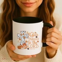 Give Thanks To The Lord Jesus Cross Pumpkin Thanksgiving Coffee Mug thumb 3