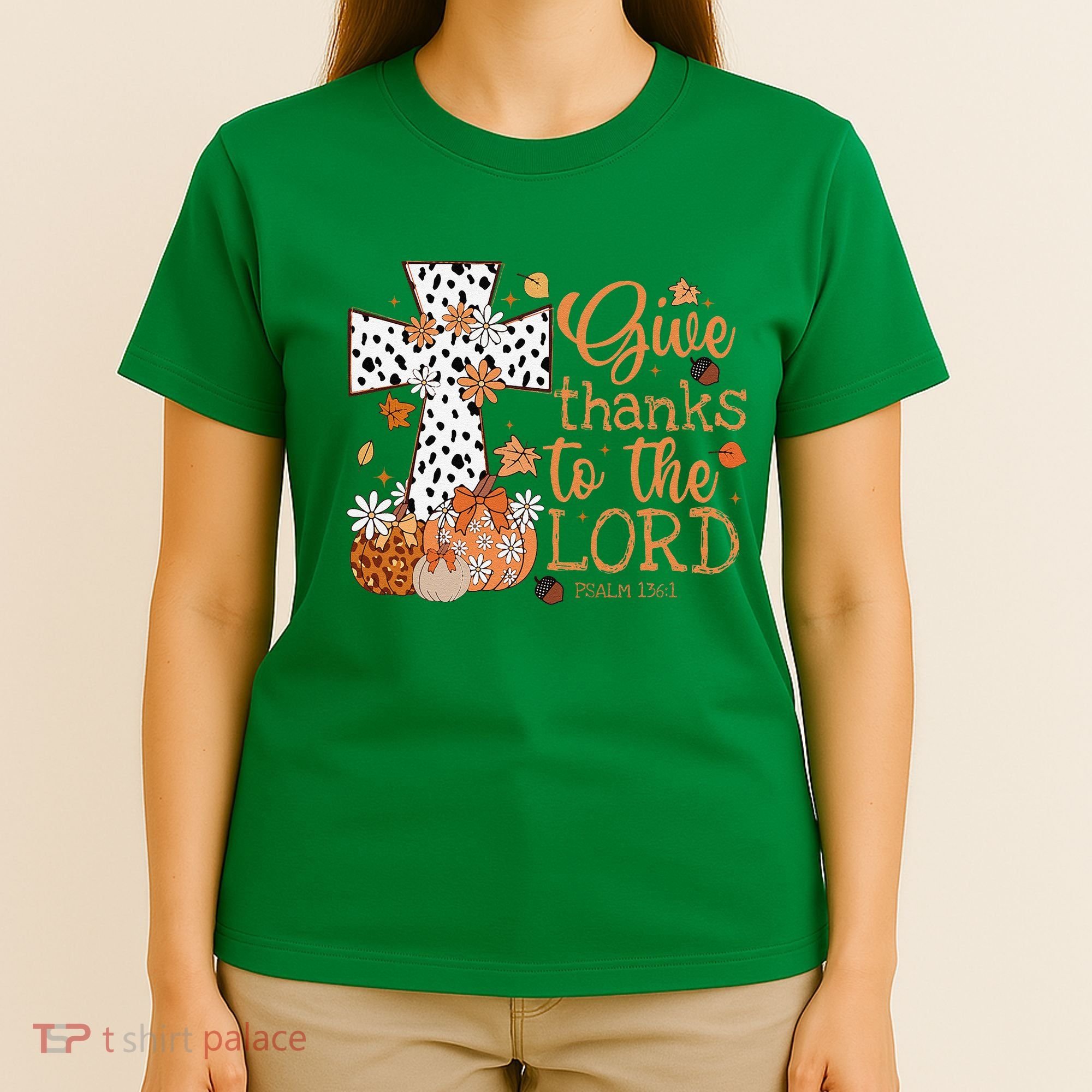 Give Thanks To The Lord Jesus Cross Pumpkin Thanksgiving T-Shirt