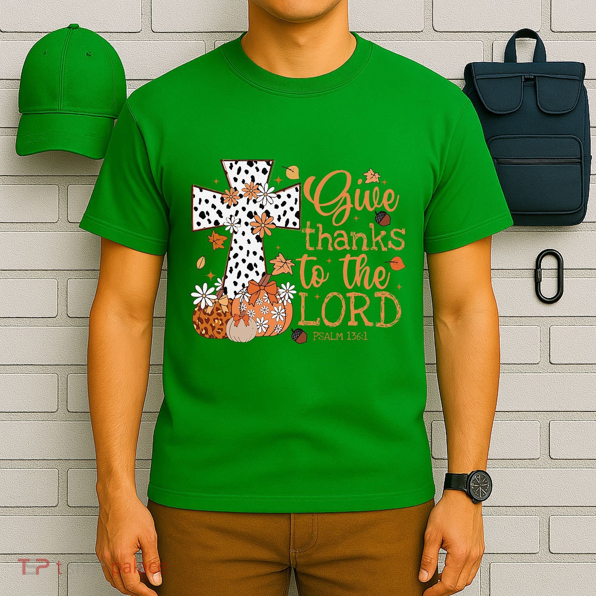Give Thanks To The Lord Jesus Cross Pumpkin Thanksgiving T-Shirt