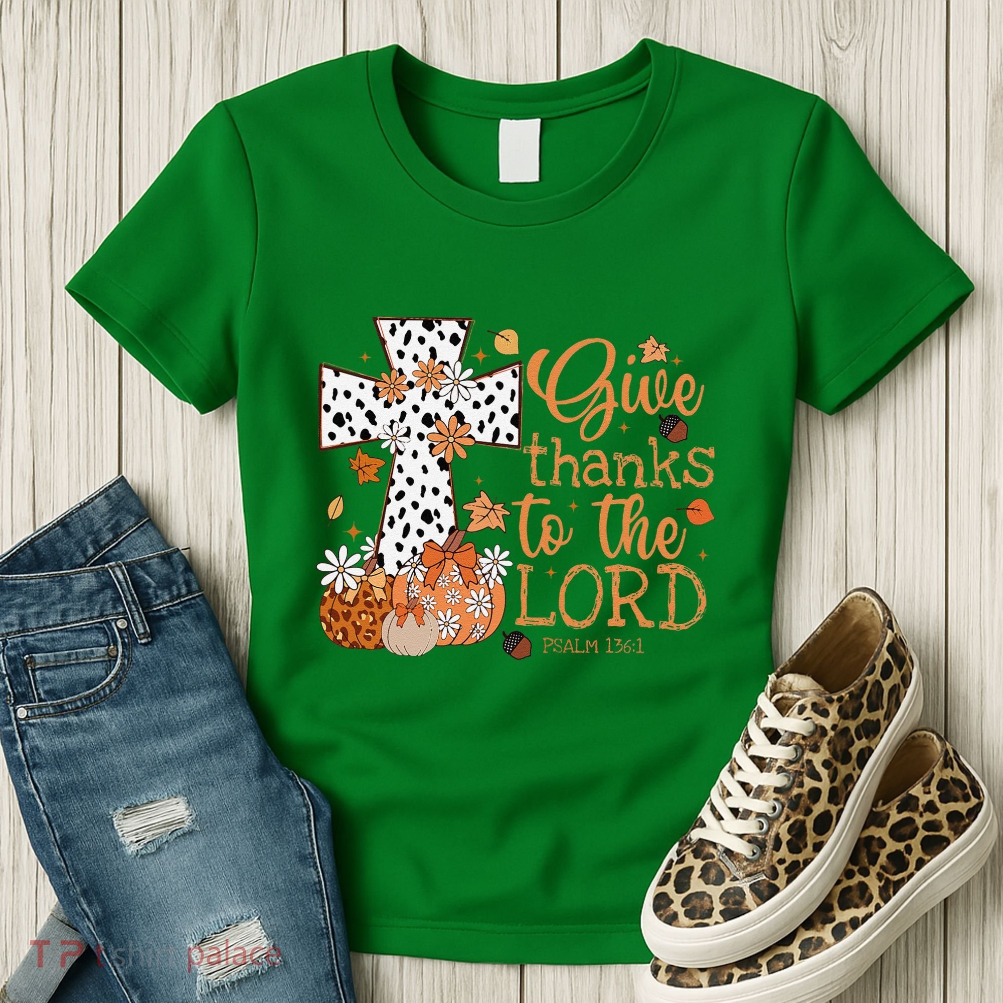 Give Thanks To The Lord Jesus Cross Pumpkin Thanksgiving Women's T-Shirt