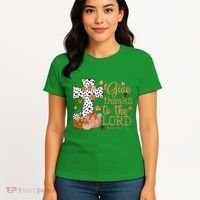 Give Thanks To The Lord Jesus Cross Pumpkin Thanksgiving Women's T-Shirt thumb 4