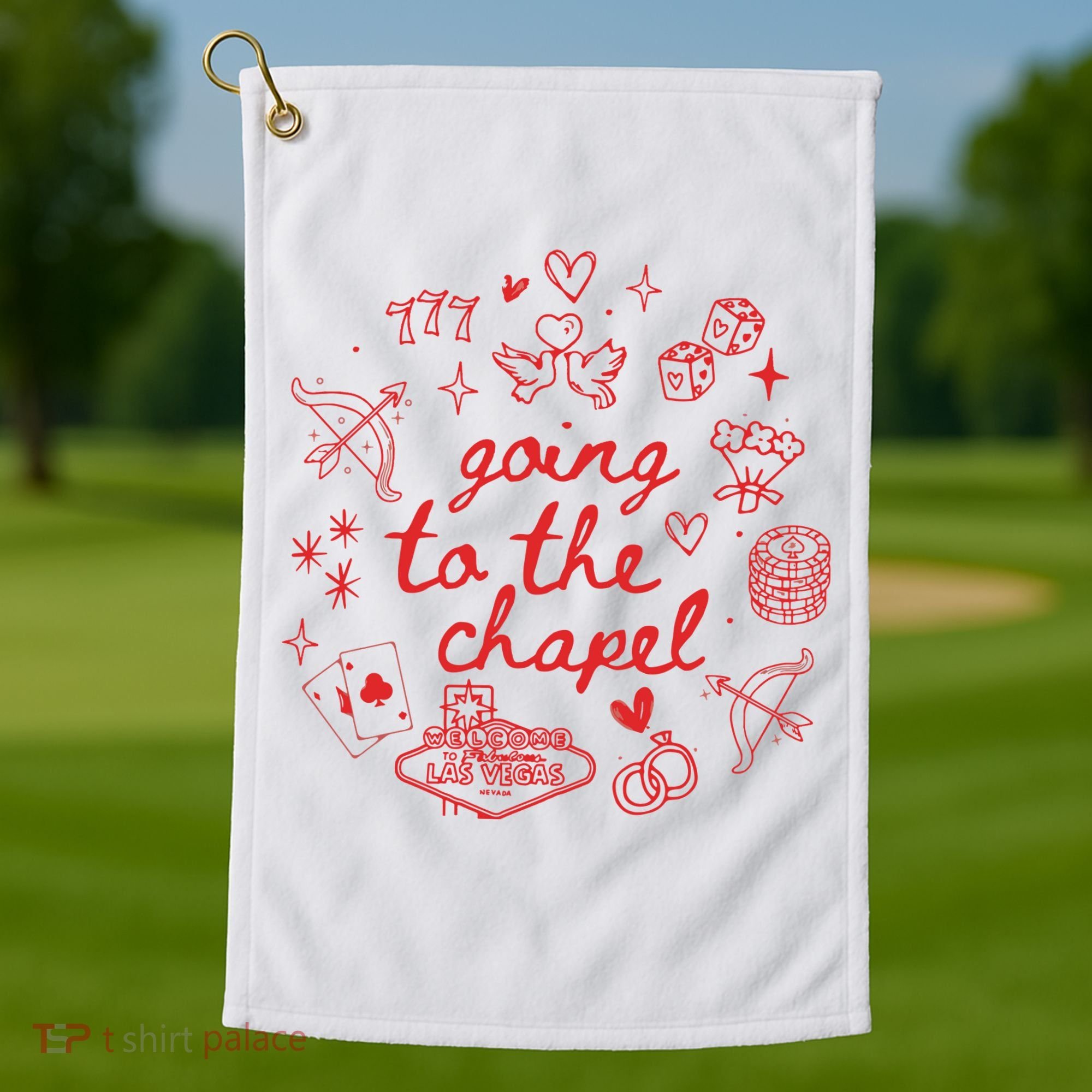 Going To The Chapel Las Vegas Theme Golf Towel