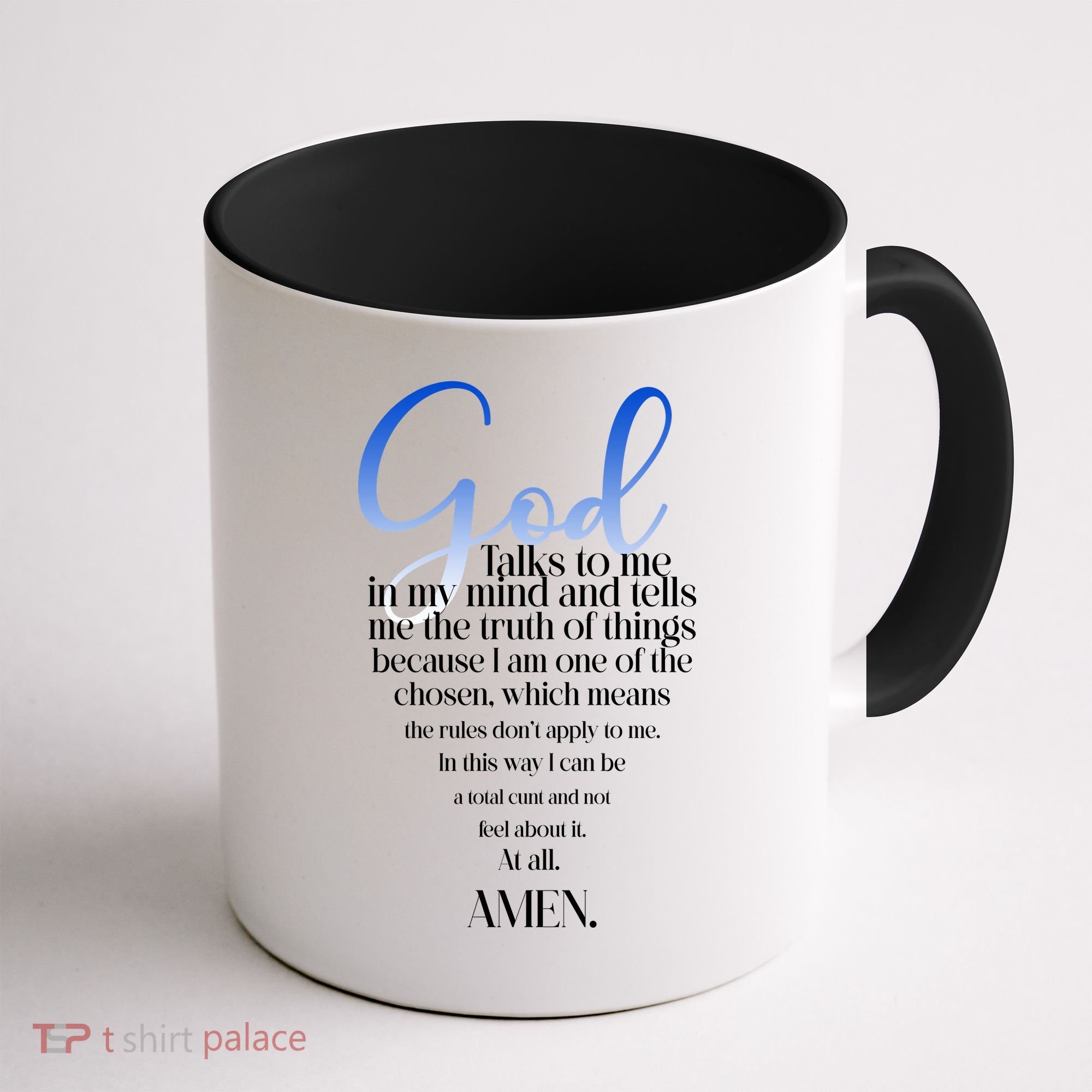 God Talks To Me Amen Funny Christian Coffee Mug