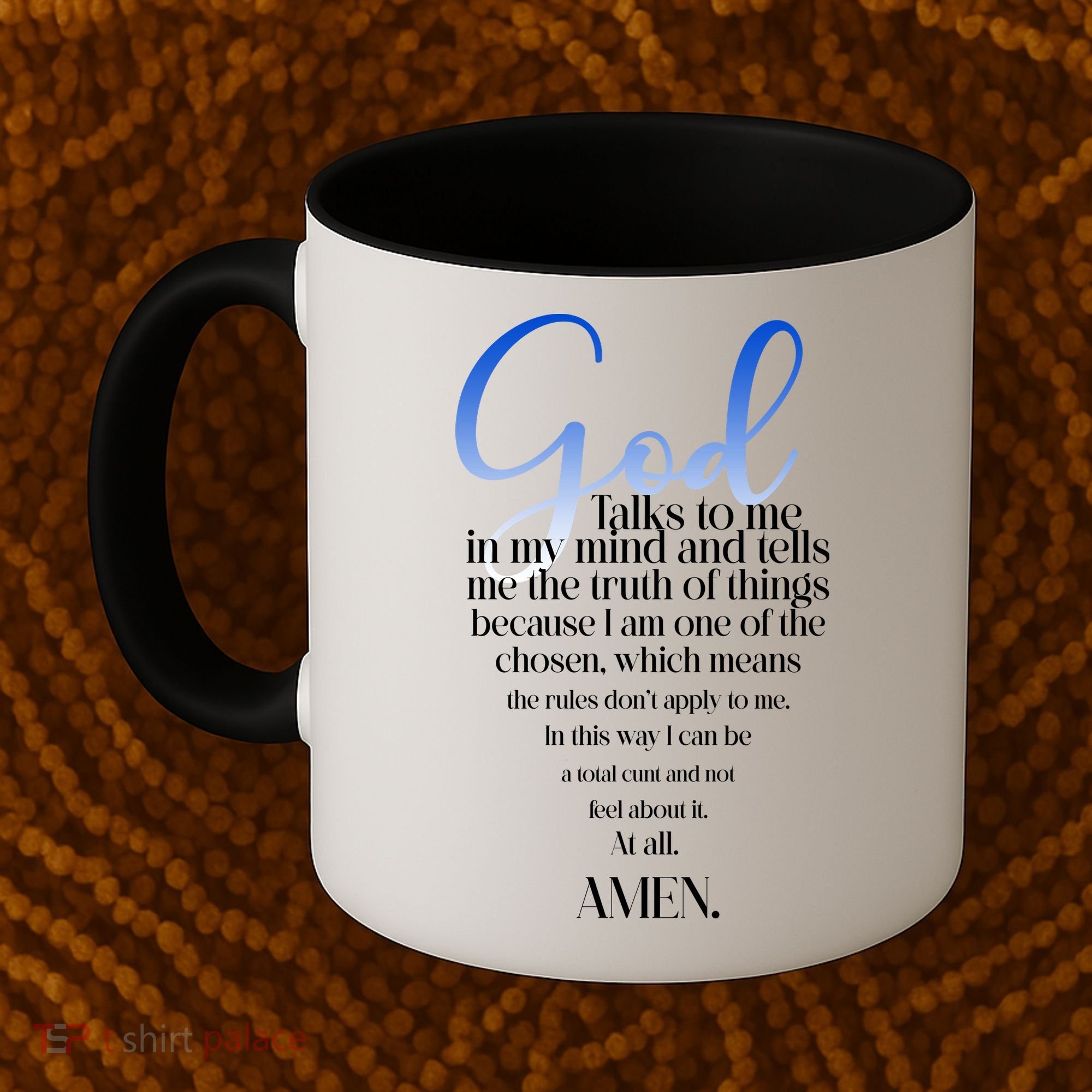 God Talks To Me Amen Funny Christian Coffee Mug