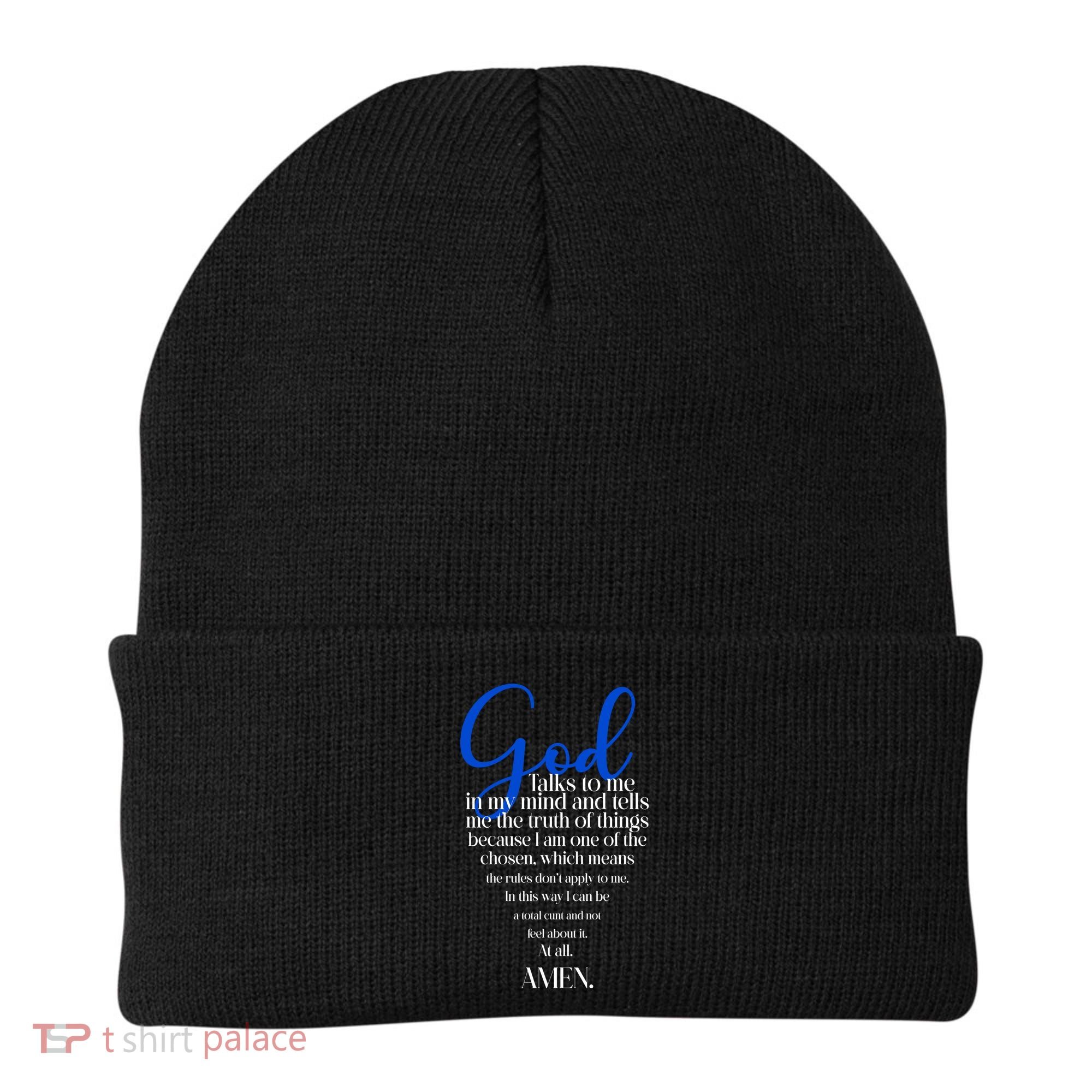 God Talks To Me Amen Funny Christian Beanie