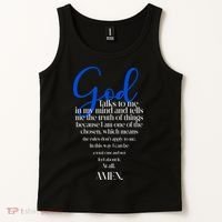 God Talks To Me Amen Funny Christian Tank Top thumb 2