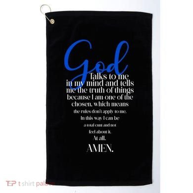God Talks To Me Amen Funny Christian Golf Towel