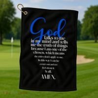 God Talks To Me Amen Funny Christian Golf Towel thumb 1