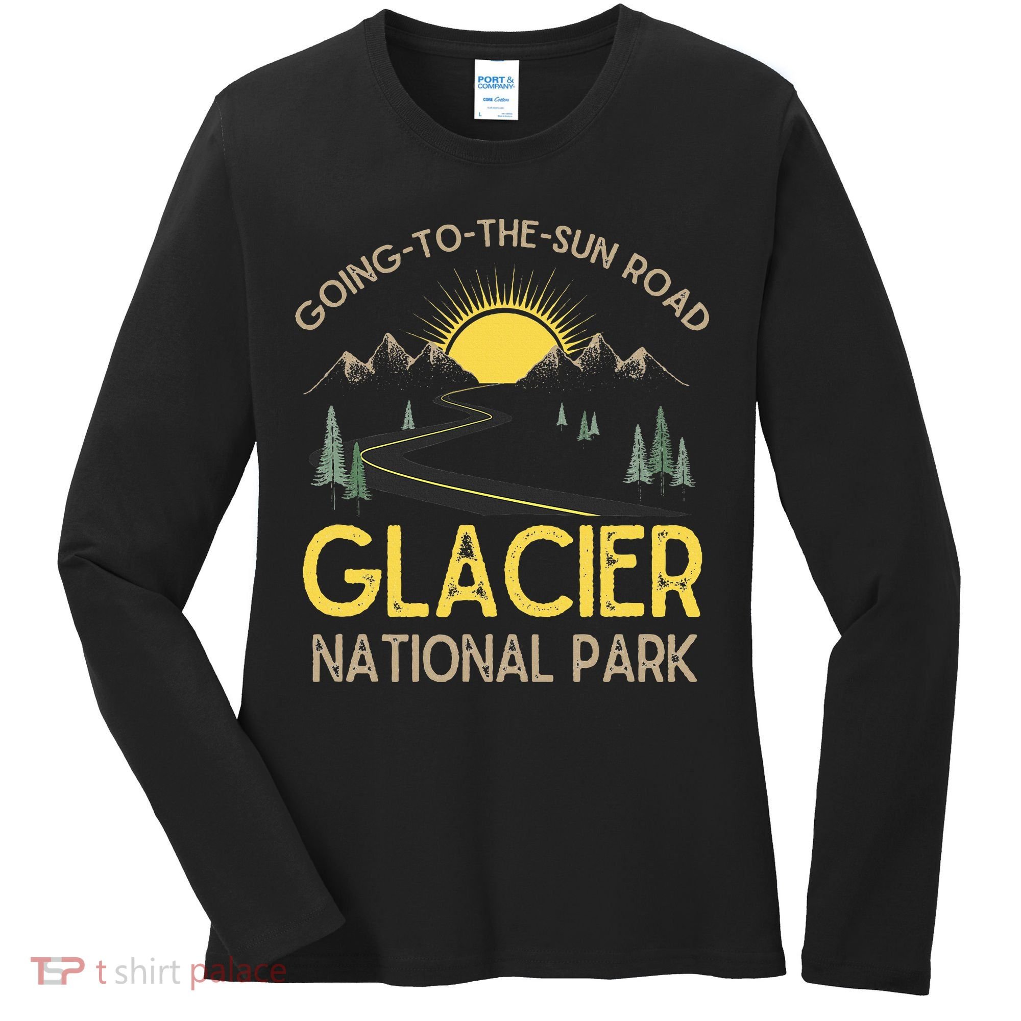 Going To The Sun Road Glacier National Park Retro Montana Women's Long Sleeve Shirt