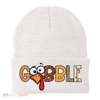 Gobble Thanksgiving Turkey Face Funny Cute Gift Beanie thumb 0
