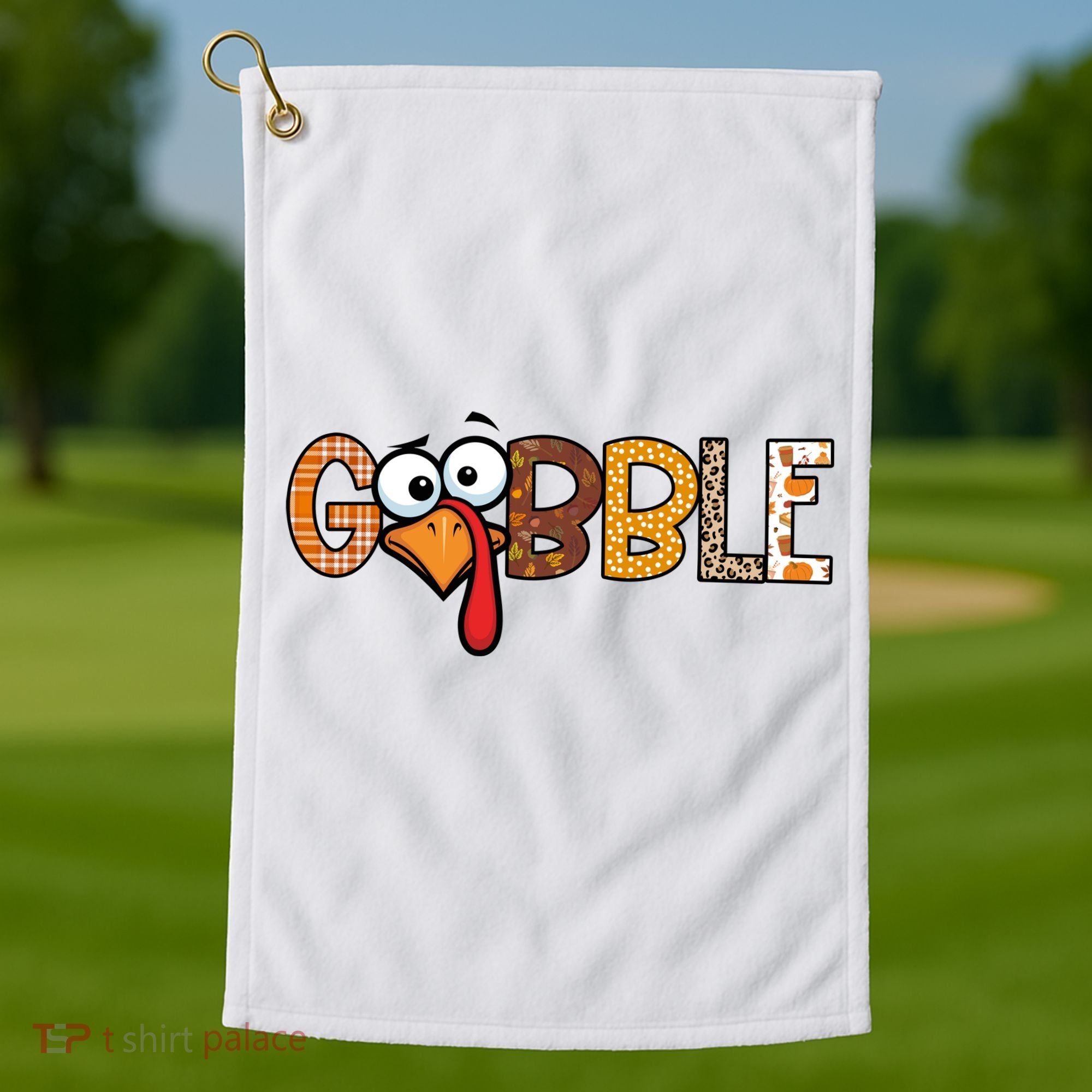 Gobble Thanksgiving Turkey Face Funny Cute Gift Golf Towel