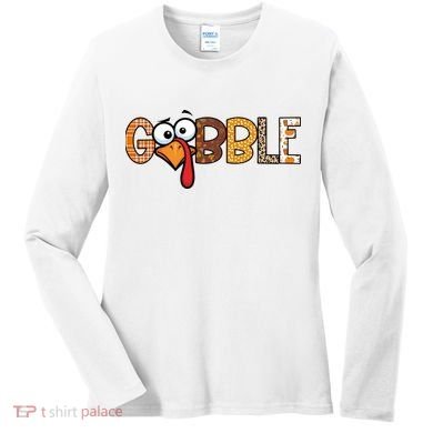 Gobble Thanksgiving Turkey Face Funny Cute Gift Women's Long Sleeve Shirt