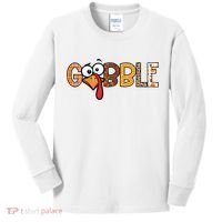 Gobble Thanksgiving Turkey Face Funny Cute Gift Kids Long Sleeve Shirt thumb 0