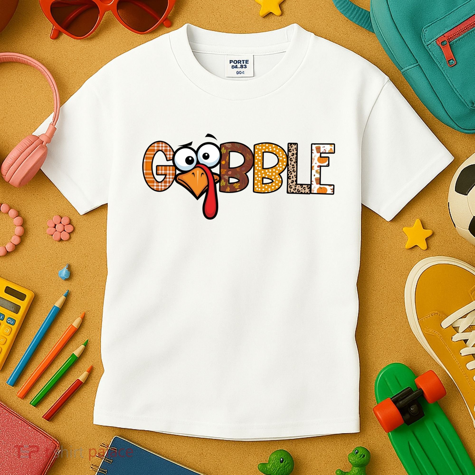 Gobble Thanksgiving Turkey Face Funny Cute Gift Kids T-Shirt