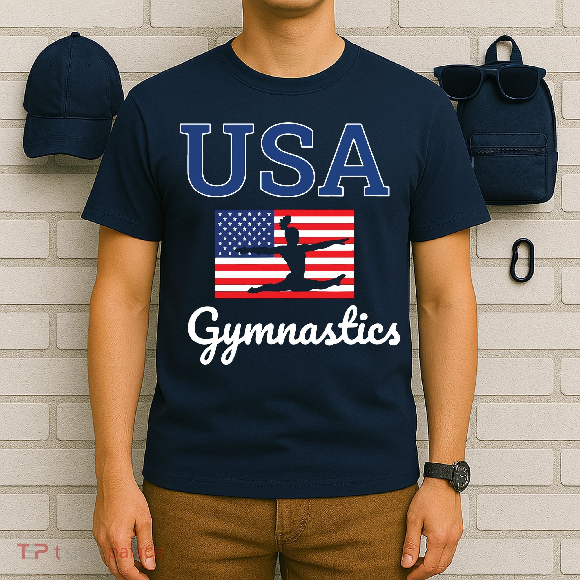 Girl Tumbling Team Gear Gymnast Gymnastics USA American Flag T-Shirt