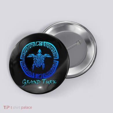 Grand Turk, Turks & Caicos Vintage Tribal Turtle Vacation Button
