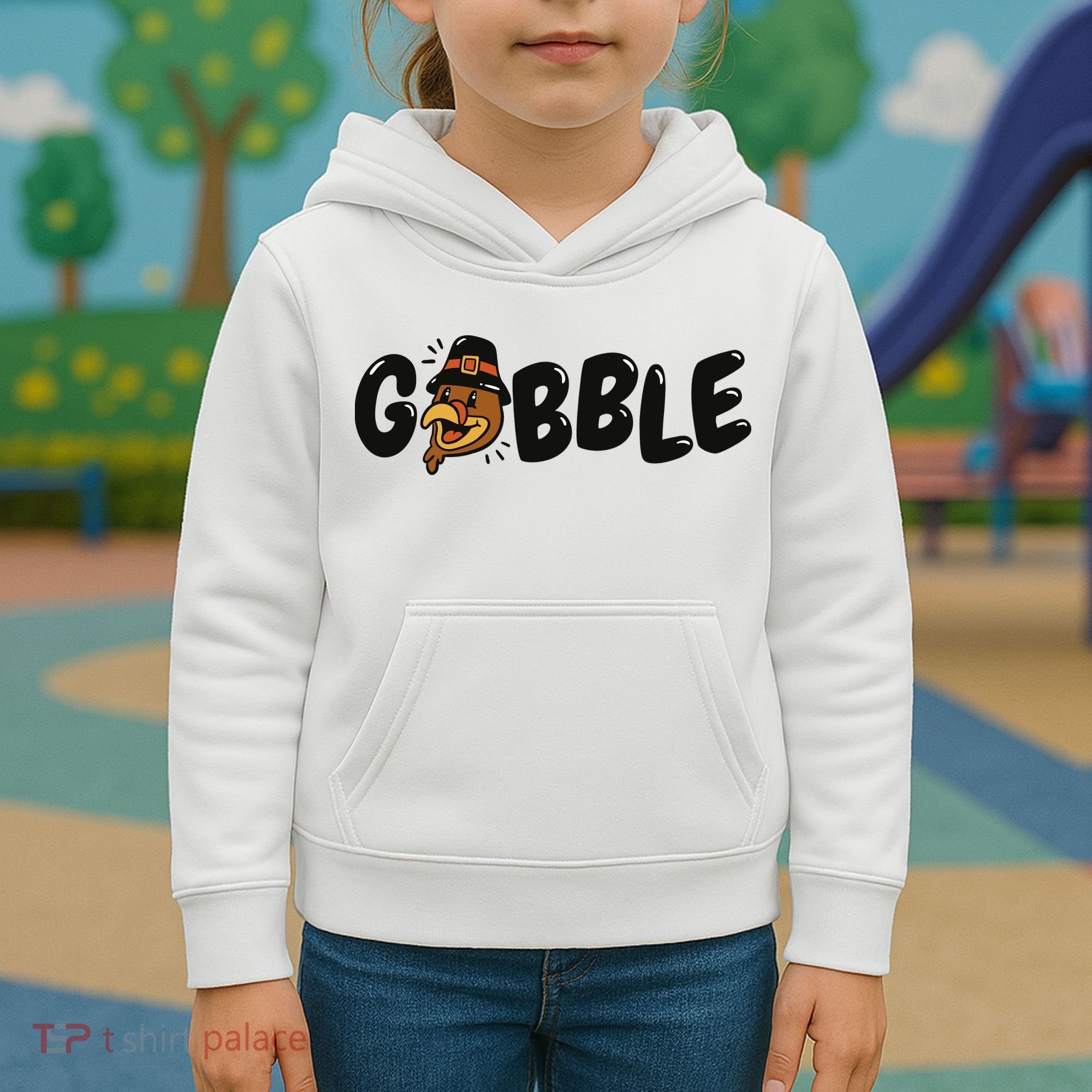 Gobble Turkey Thanksgiving Holiday Cute Kids Hoodie