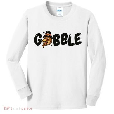 Gobble Turkey Thanksgiving Holiday Cute Kids Long Sleeve Shirt