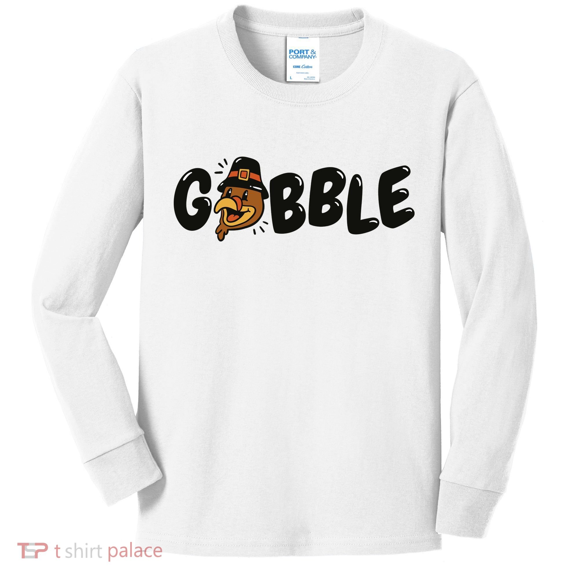 Gobble Turkey Thanksgiving Holiday Cute Kids Long Sleeve Shirt