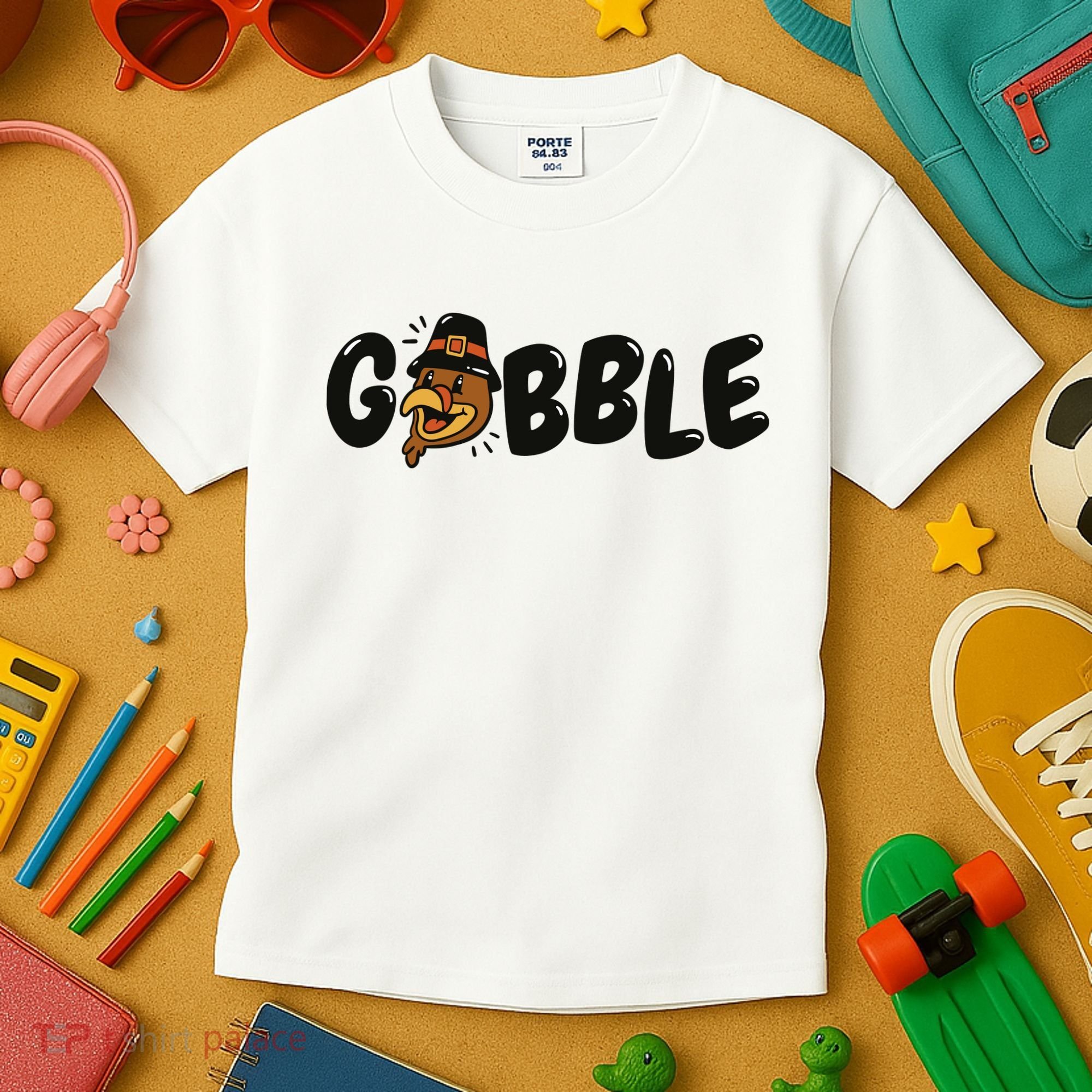 Gobble Turkey Thanksgiving Holiday Cute Kids T-Shirt