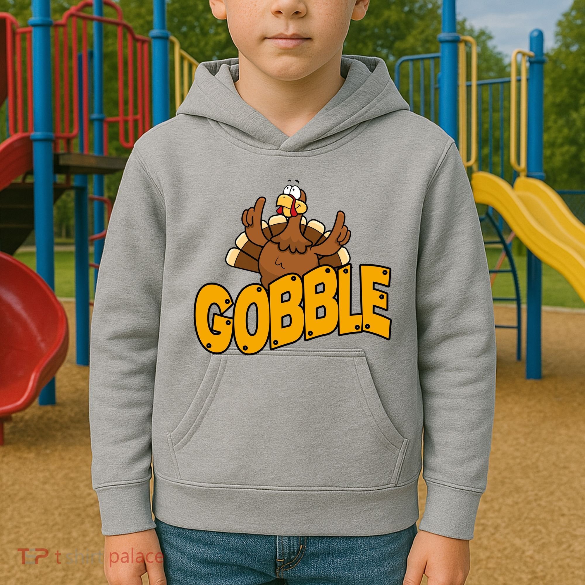 Gobble Turkey Thanksgiving Holiday Kids Hoodie