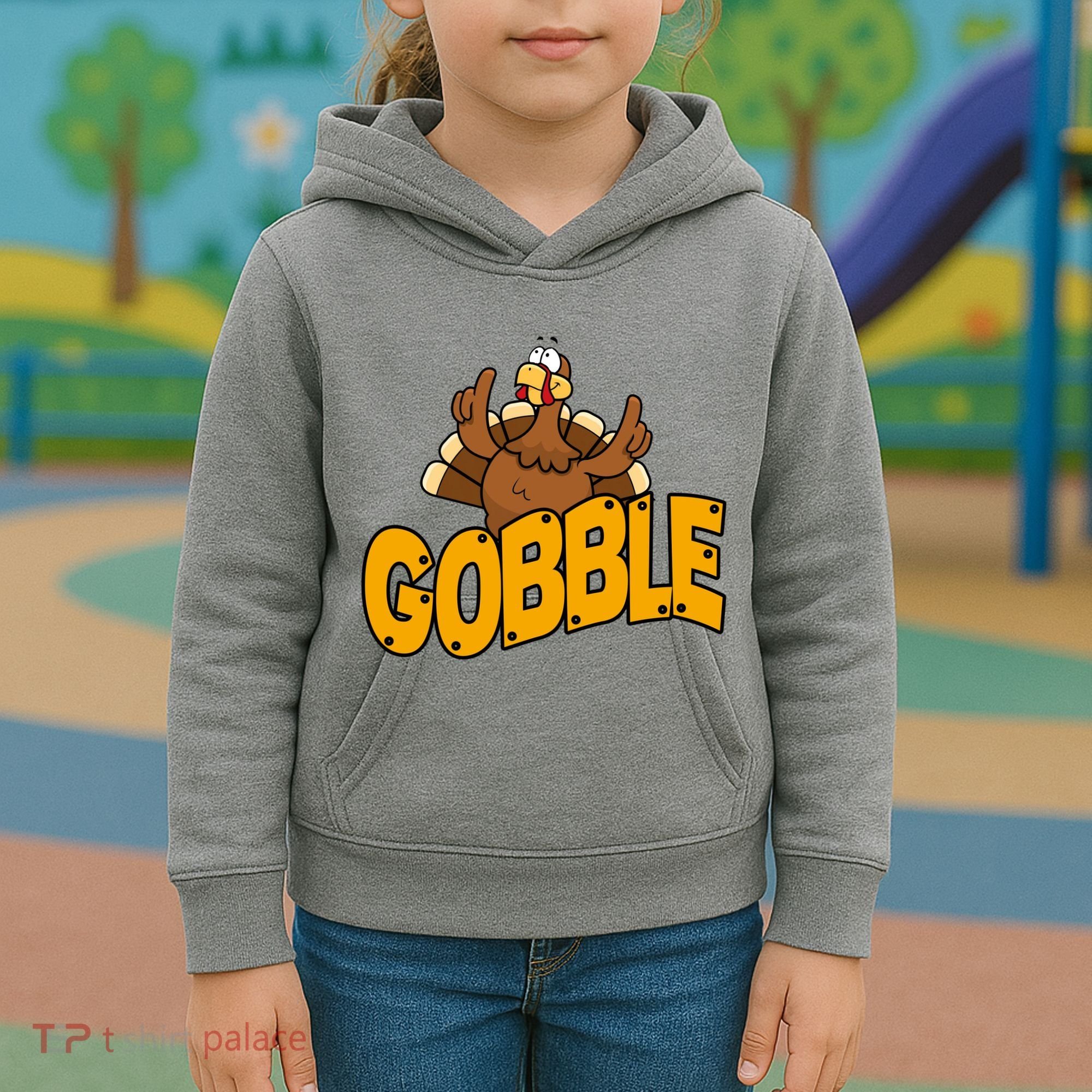 Gobble Turkey Thanksgiving Holiday Kids Hoodie