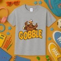 Gobble Turkey Thanksgiving Holiday Kids T-Shirt thumb 3