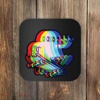 Ghost Trippy Vaporwave Halloween Techno Rave Edm Music Party Coaster thumb 0