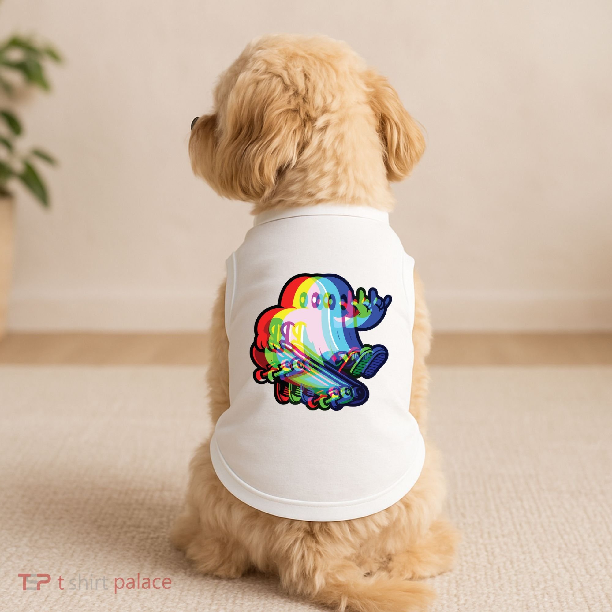 Ghost Trippy Vaporwave Halloween Techno Rave Edm Music Party Doggie Tank