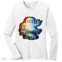 Ghost Trippy Vaporwave Halloween Techno Rave Edm Music Party Women's Long Sleeve Shirt thumb 0
