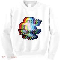 Ghost Trippy Vaporwave Halloween Techno Rave Edm Music Party Kids Sweatshirt thumb 0