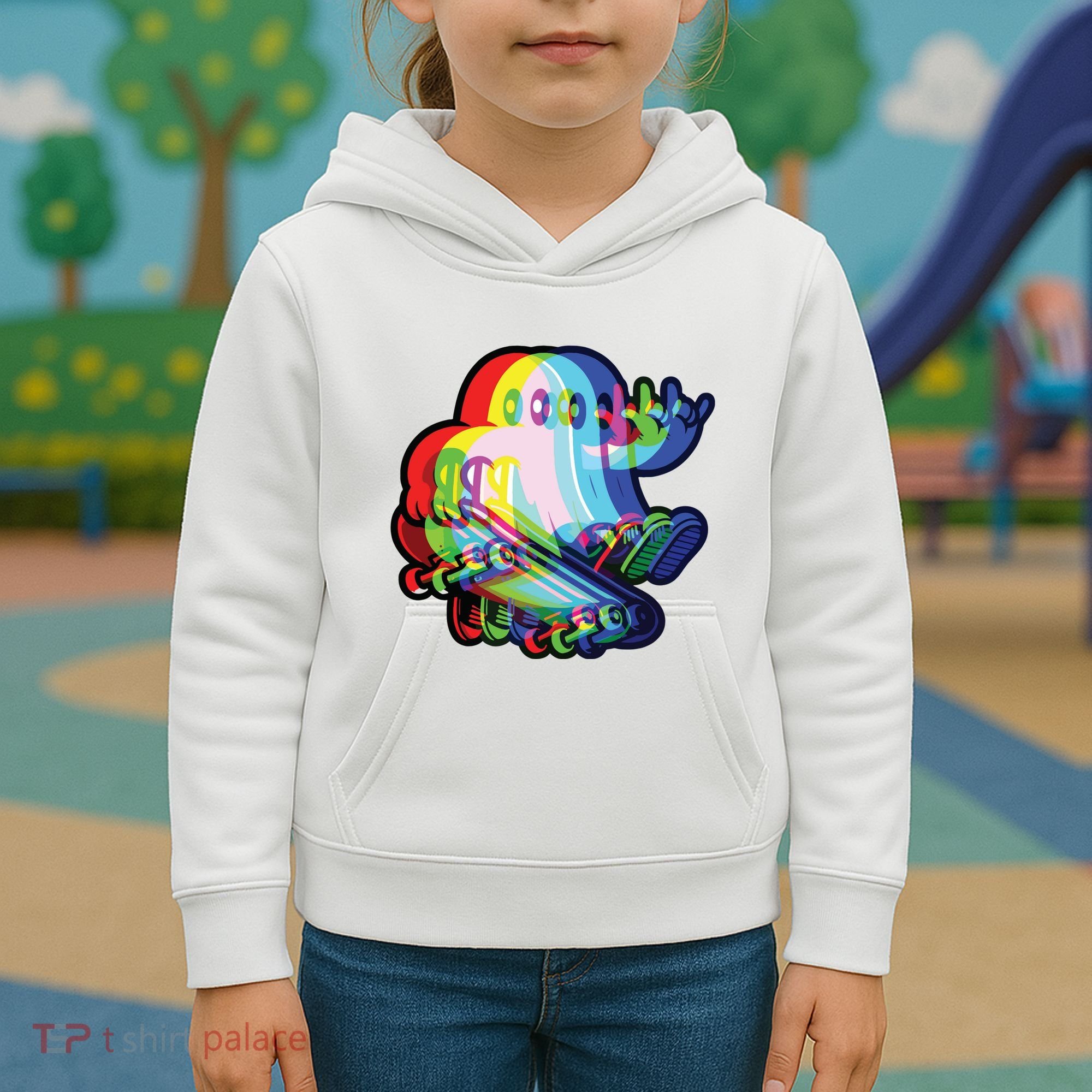 Ghost Trippy Vaporwave Halloween Techno Rave Edm Music Party Kids Hoodie