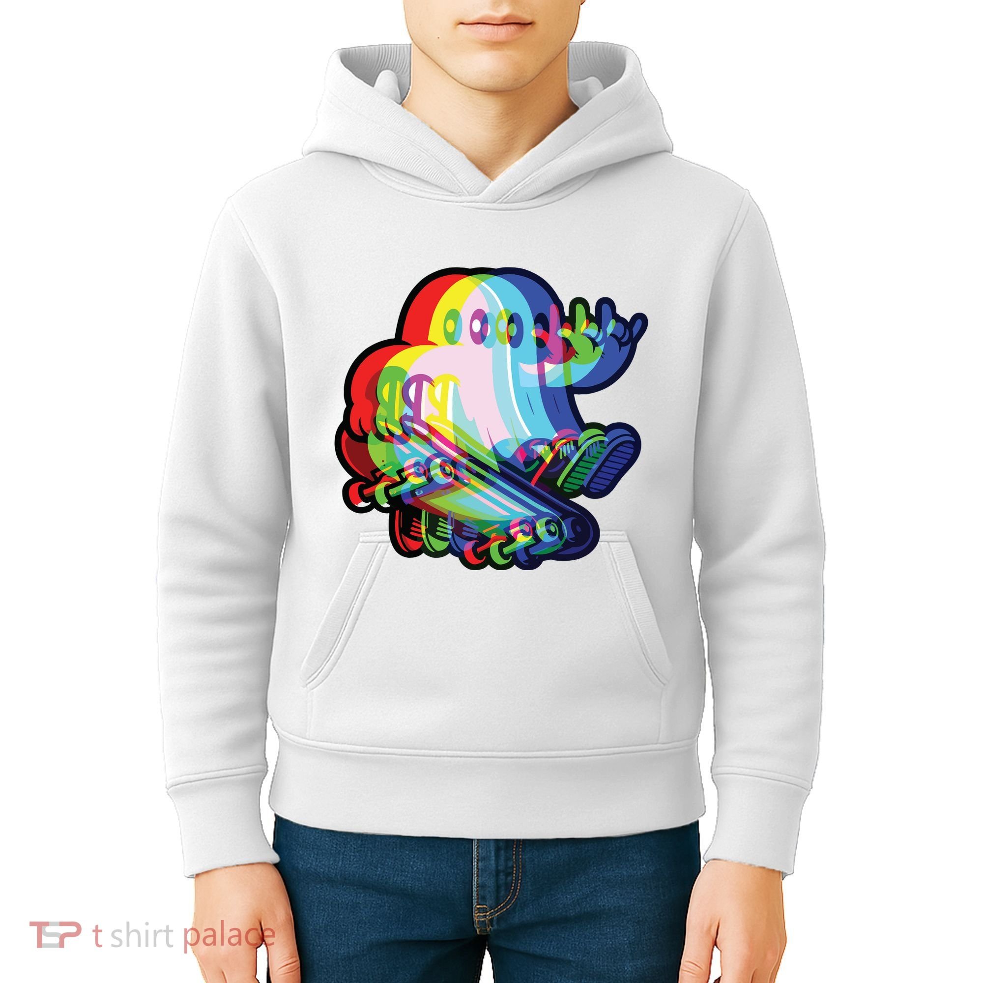 Ghost Trippy Vaporwave Halloween Techno Rave Edm Music Party Kids Hoodie